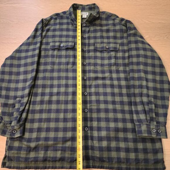 LL Bean Flannel Shirt Jacket Mens XXL Tall Plaid Vented Lined Shacket Green Vtg - Picture 5 of 14